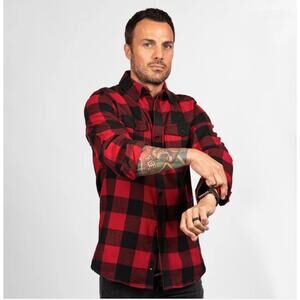 Burnside Shirt Flannel Buffalo Check Red Black Cotton Blend Men's Size Large